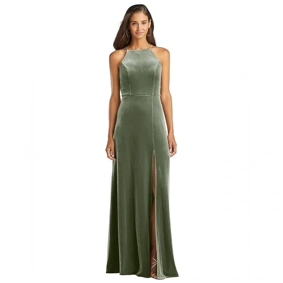 slim fit dress slacks Harper A-line Halter Lace Long Bridesmaid Dresses